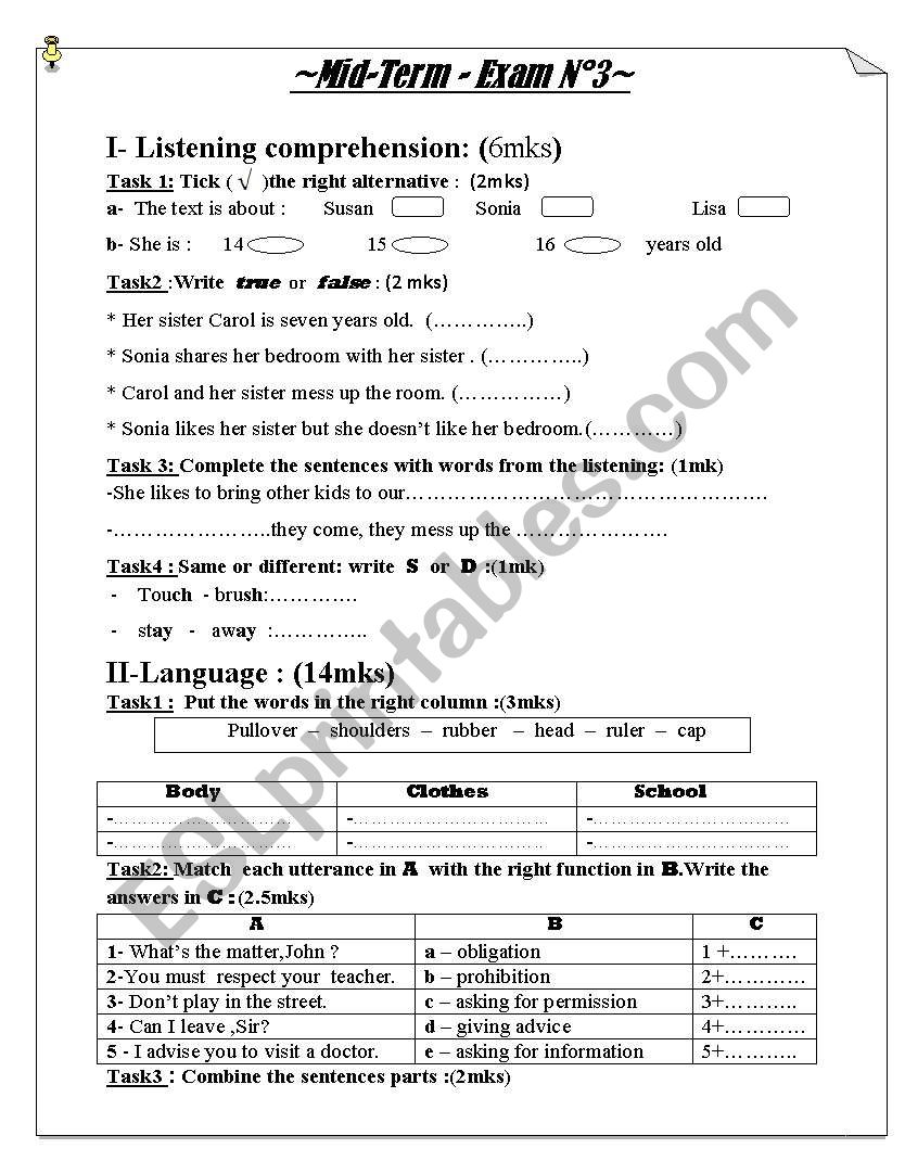 MID- TERM -EXAM nÂ°3 worksheet