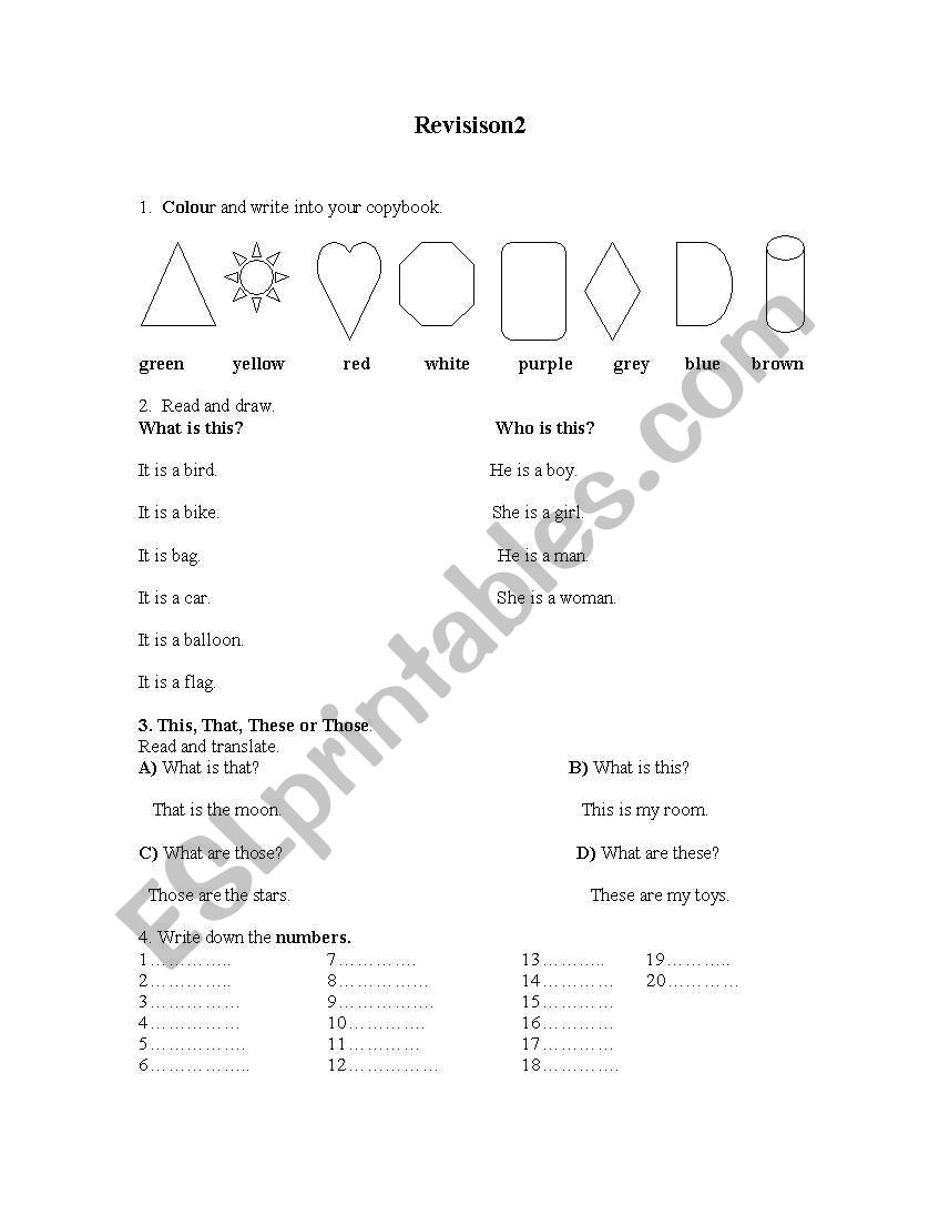 colours-numbers worksheet