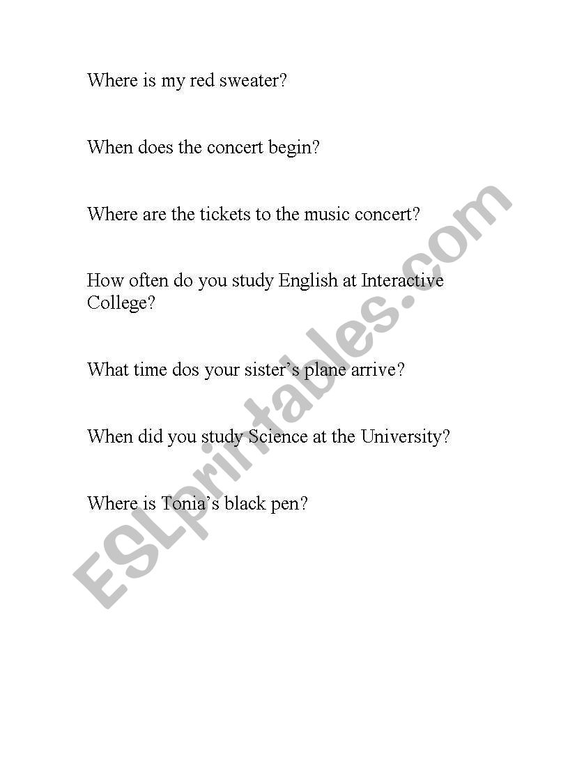 Indirect Questions worksheet