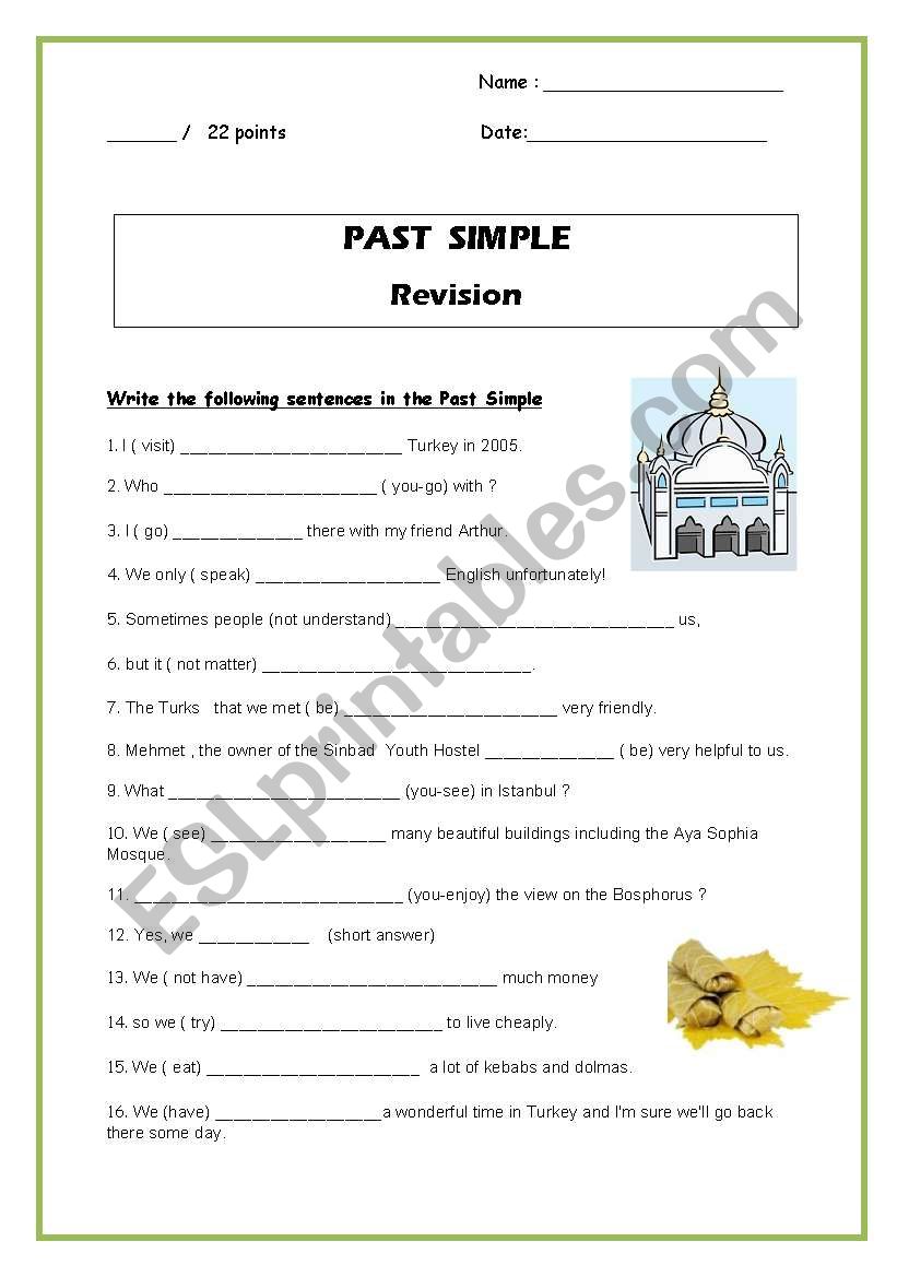 Test / Past Simple/ 2 Pages worksheet
