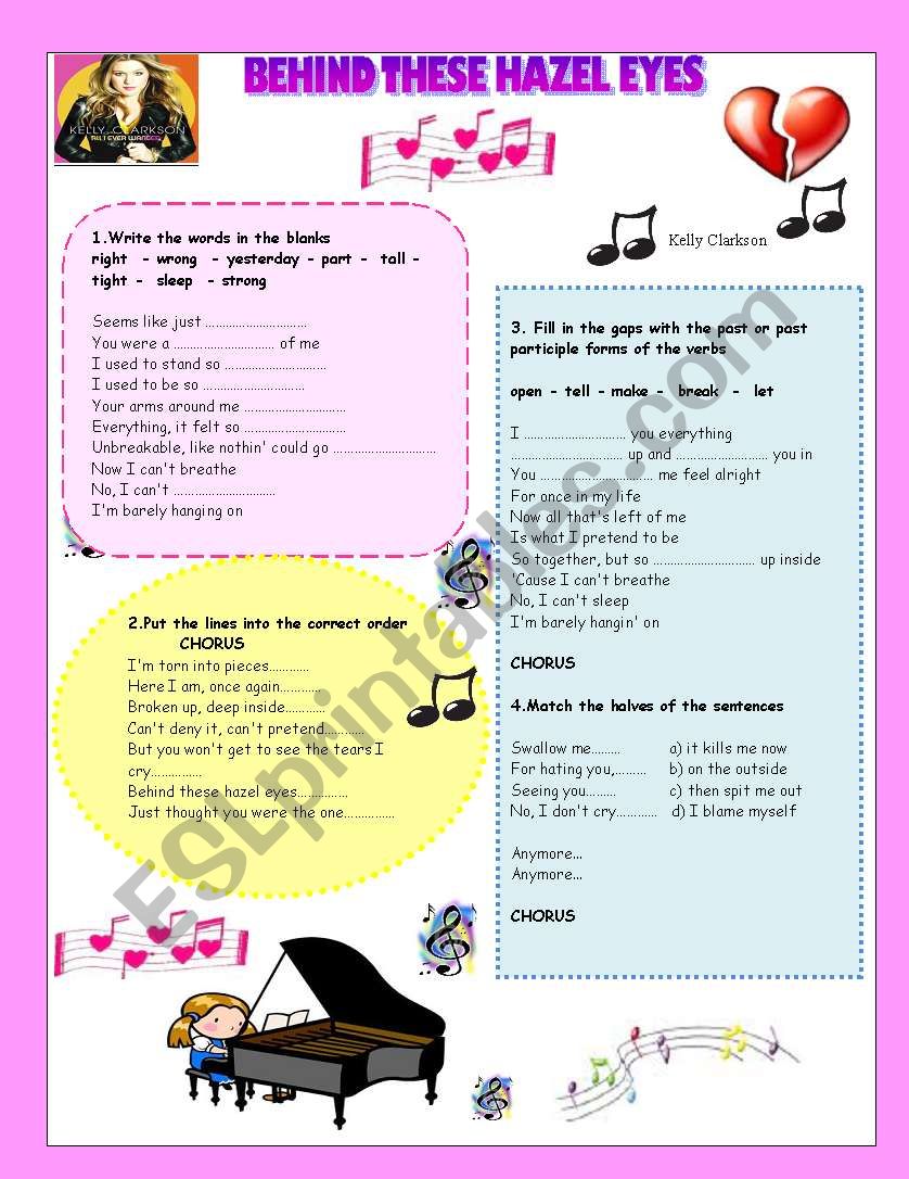 BEHIND THESE HAZEL EYES-SONG worksheet