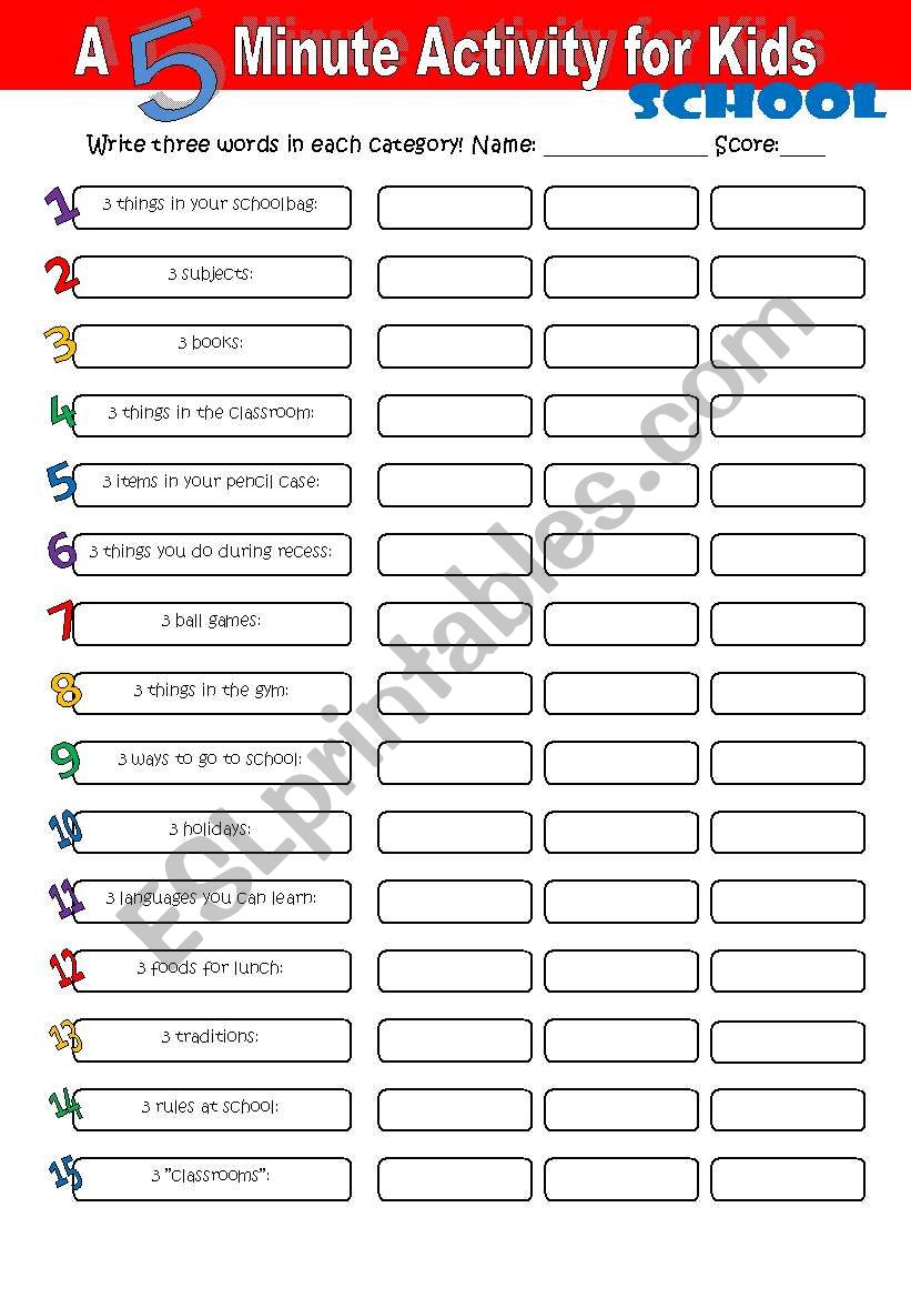 A-5-Minute Activity for kids (School)