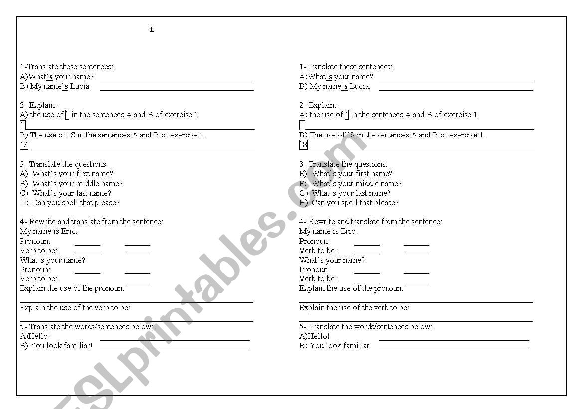 6TH GRADE VERB TO BE EXERCISES AND VOCABULARY