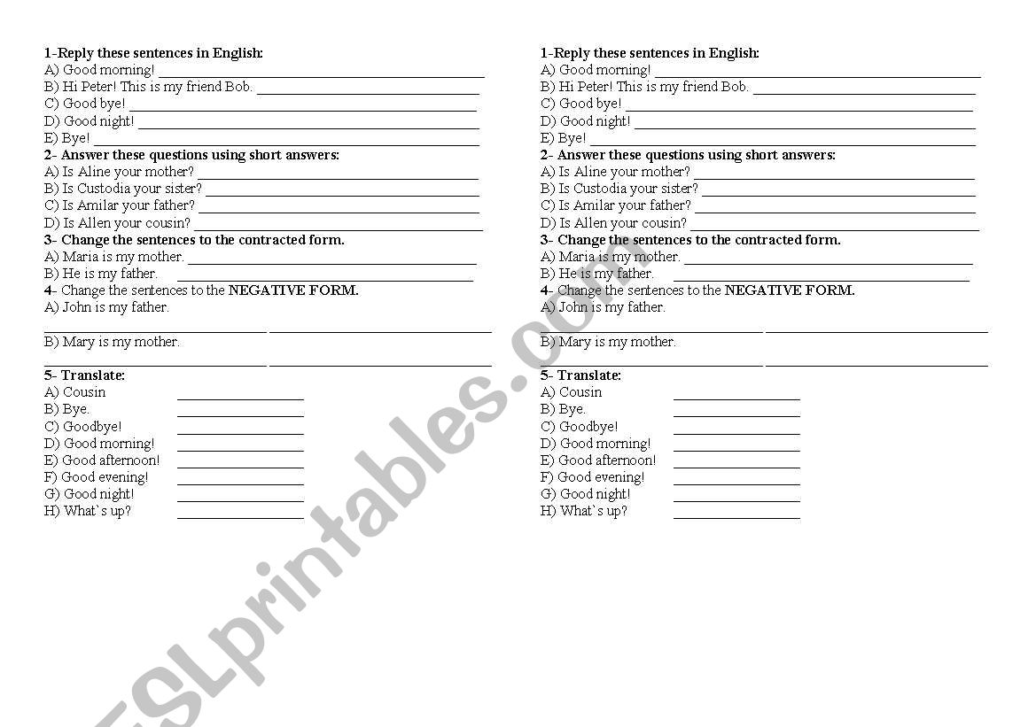 6TH GRADEVERB TO BE NEGATIVE FORM EXERCISES AND VOCABULARY