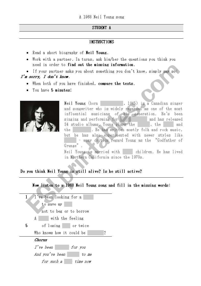 A Neil Young song worksheet