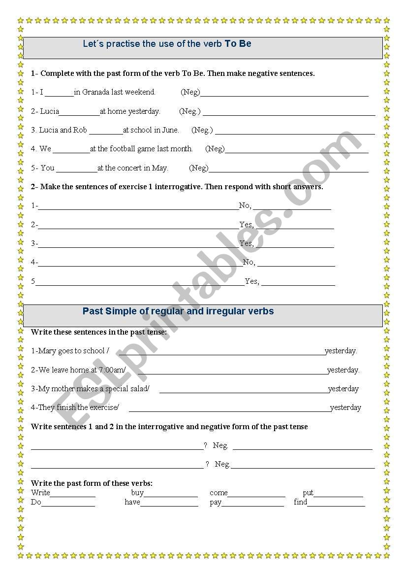 Simple past of verb To be. Past tense of regular/ irregular verbs