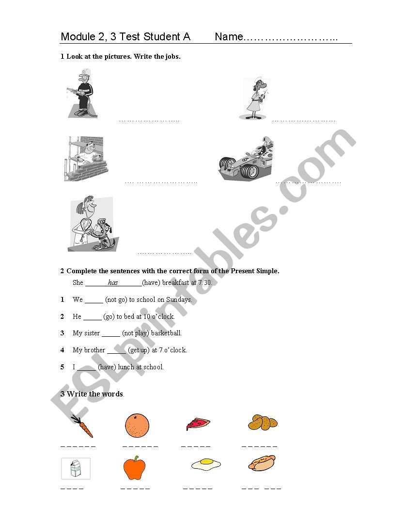 food and jobs worksheet