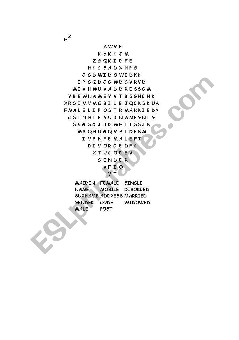 crossword worksheet
