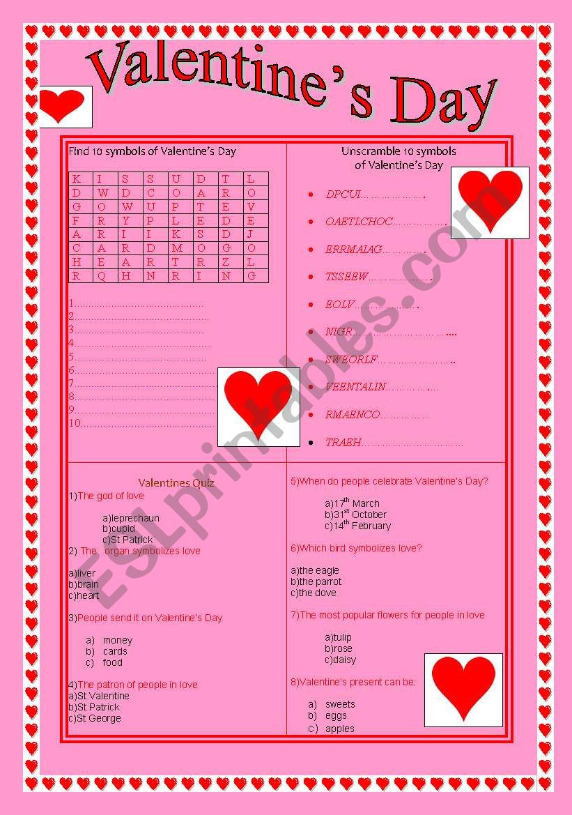 St Valentine s Day  set of  exercises