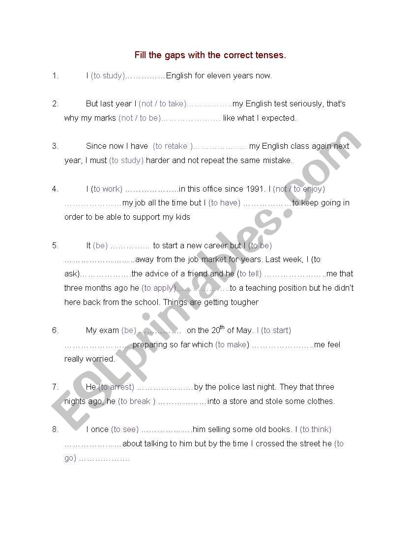 Tenses Revision worksheet