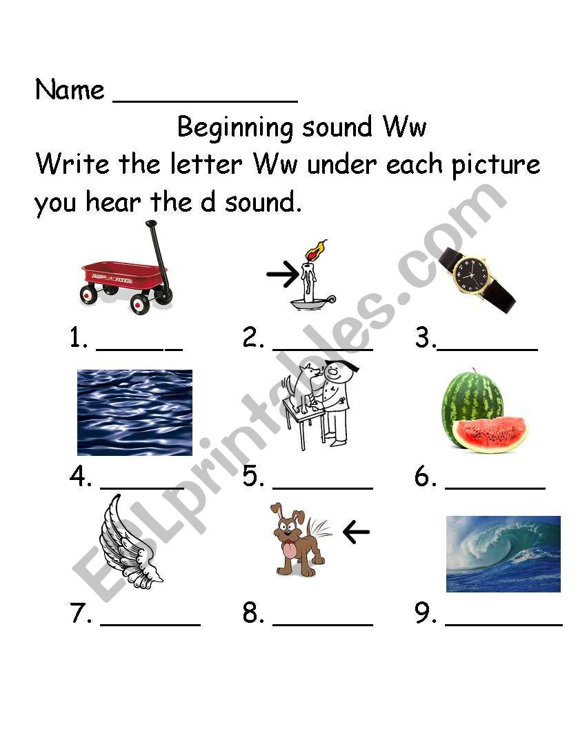Beginning sounds Ww  worksheet