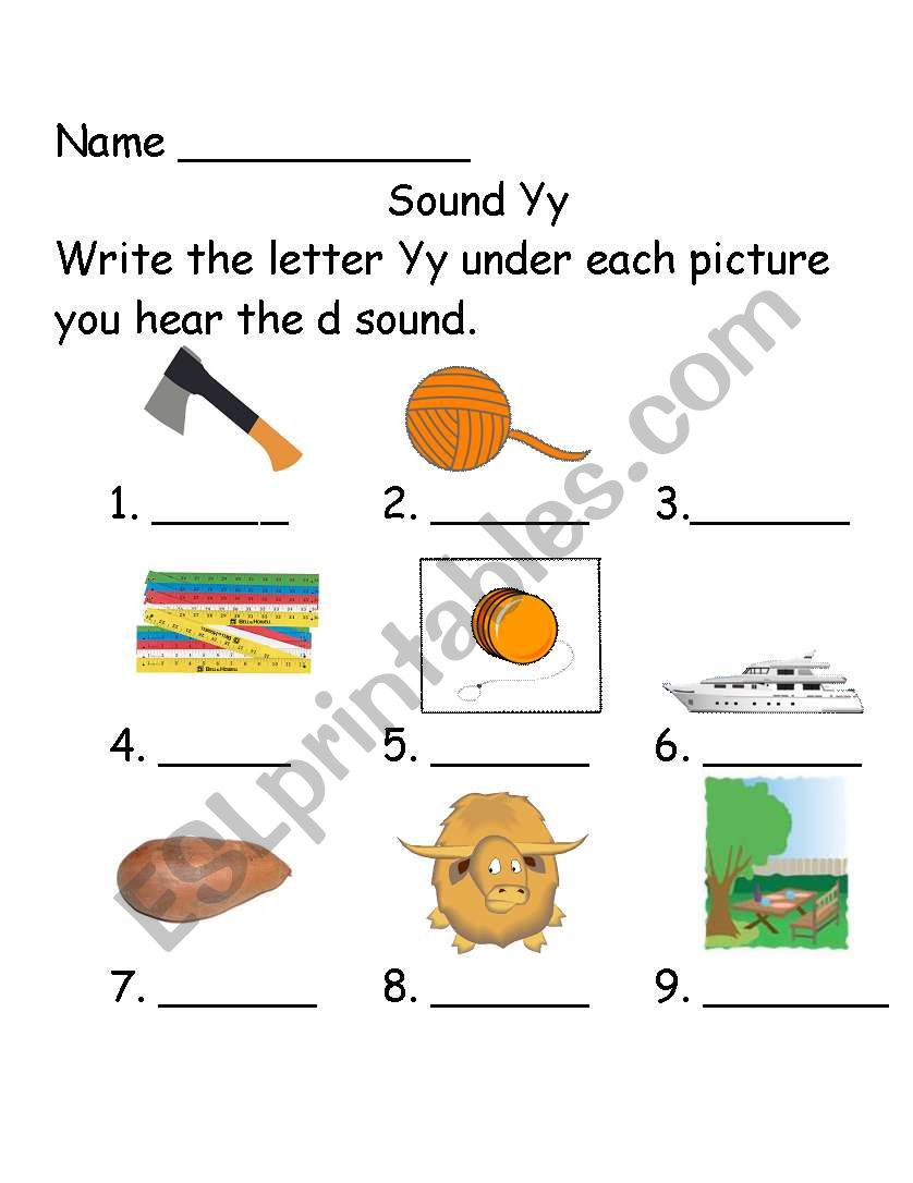 Beginning sounds Yy  worksheet