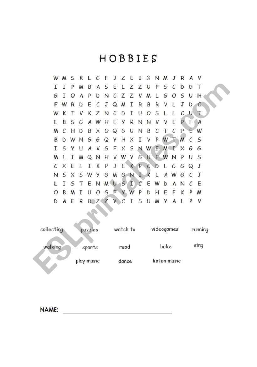 Hobbies worksheet