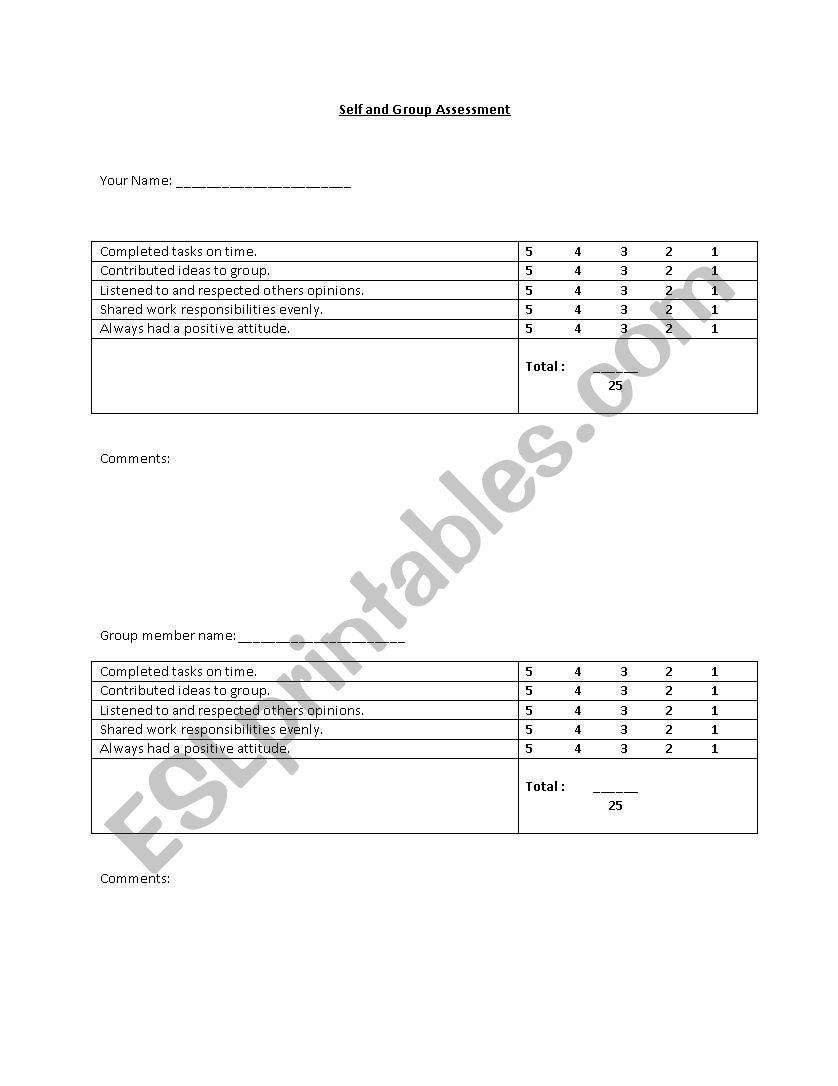 group and self assessment form