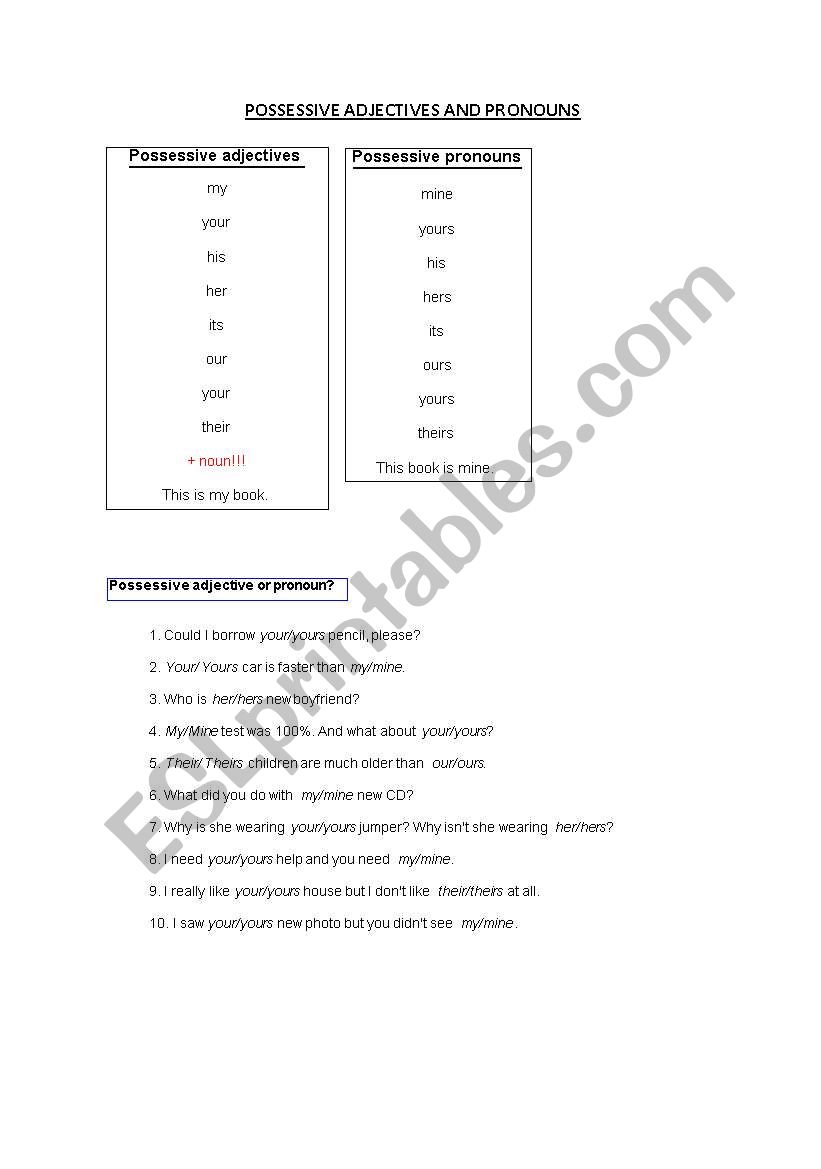 Possessive pronouns worksheet