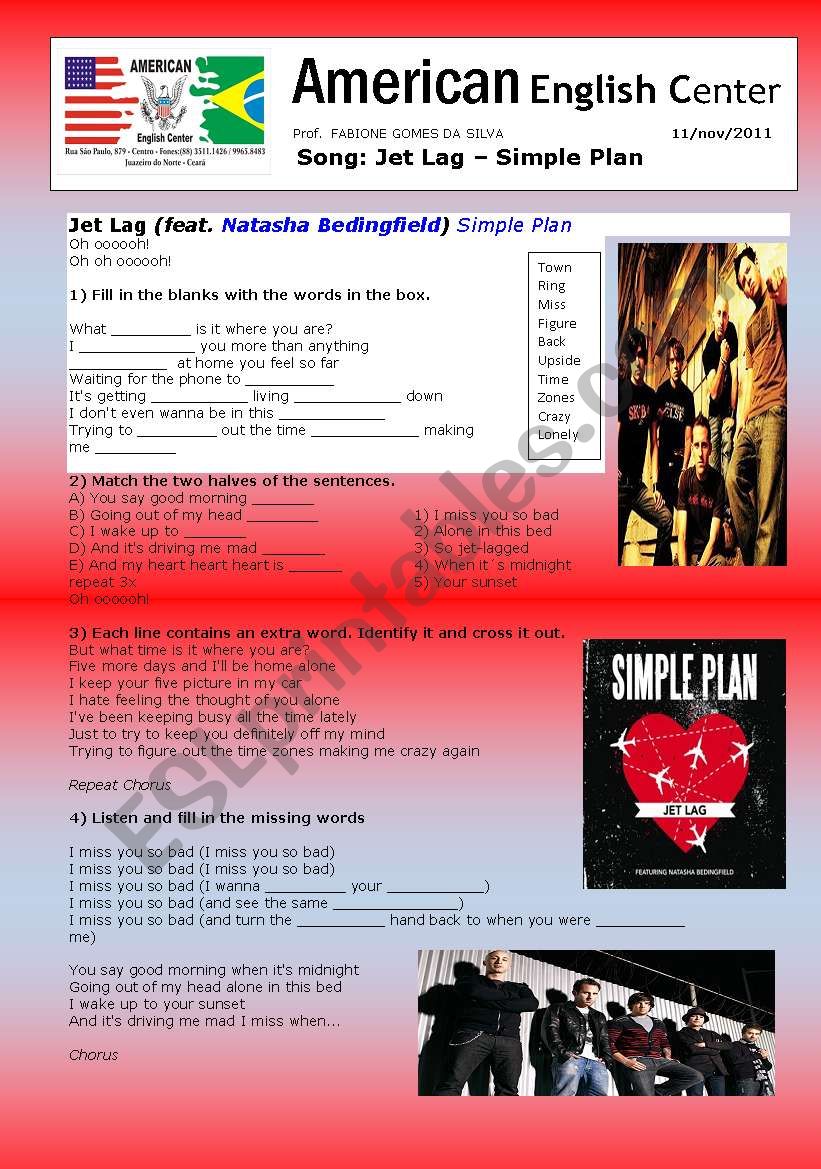 Jet Lag - Simple Plan worksheet