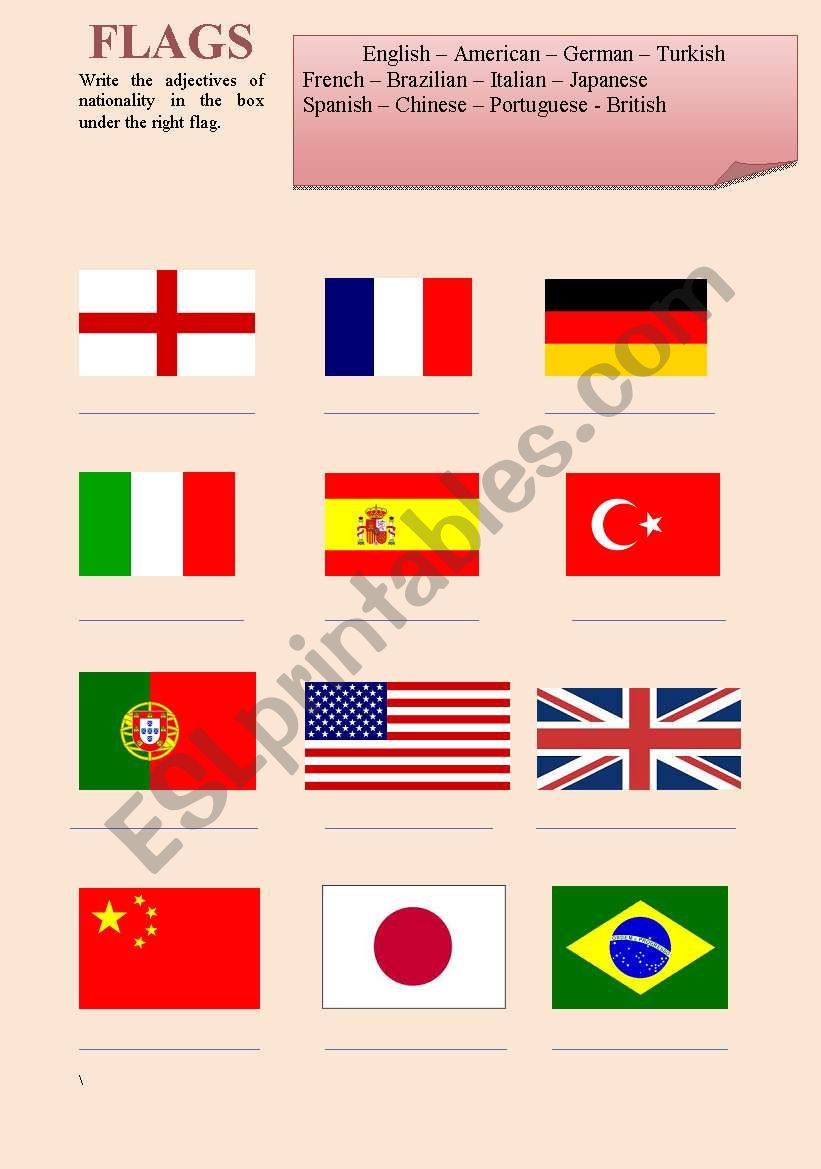 Flags worksheet