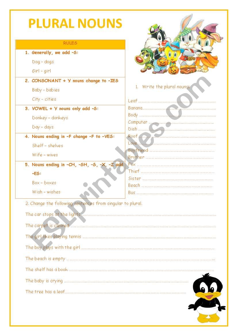 PLURAL NOUNS worksheet