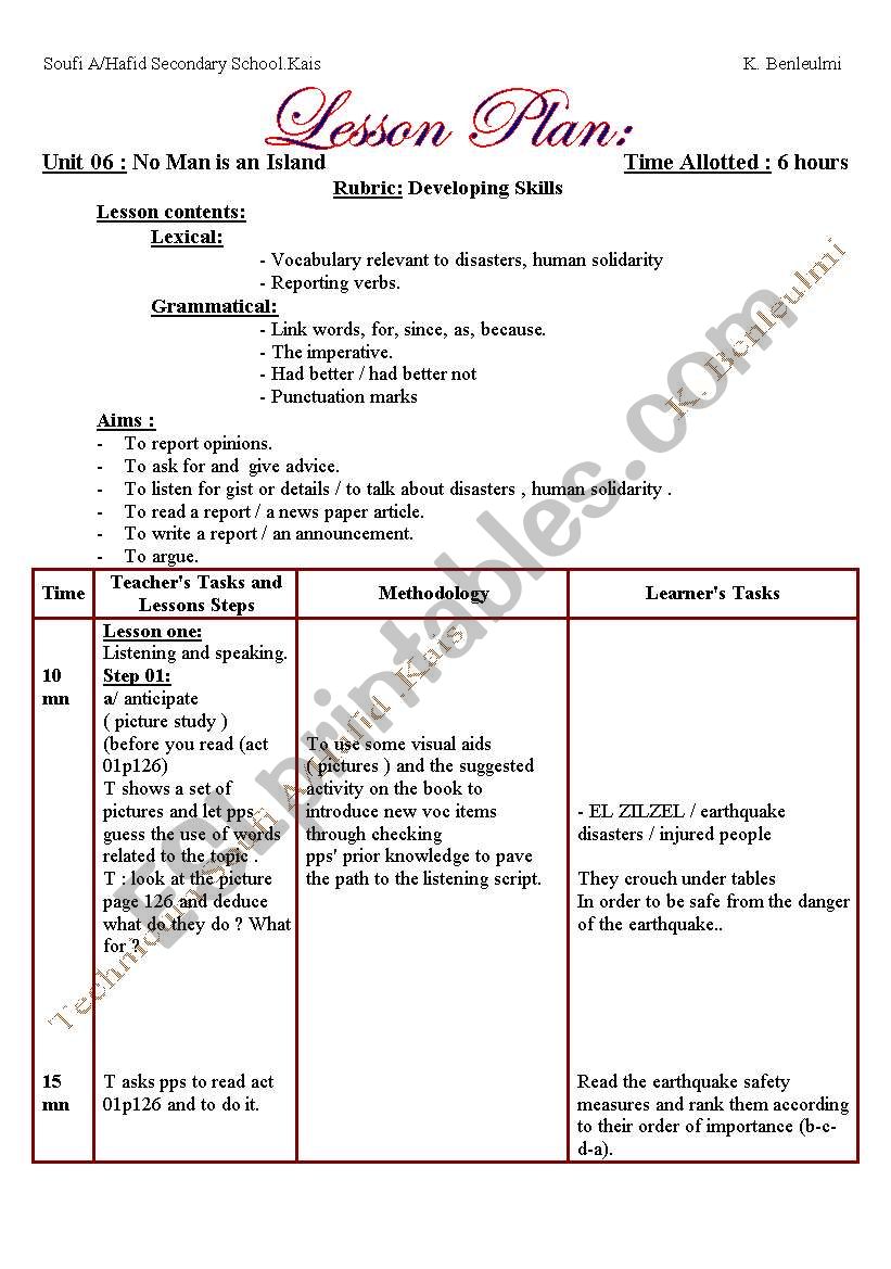 Unit6:No Man Is An Island worksheet