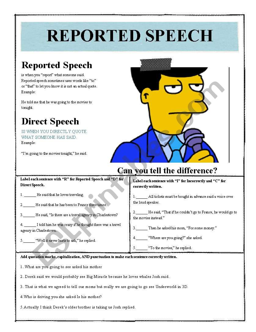 Reported / Direct Speech worksheet