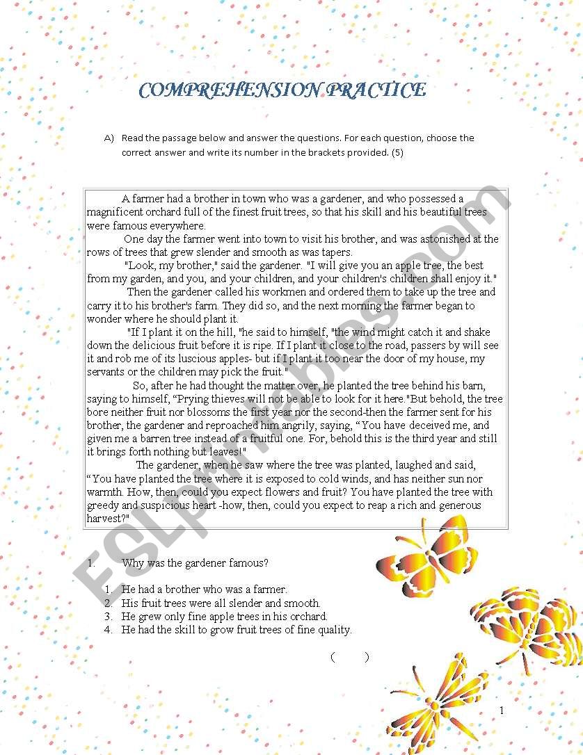 Comprehension worksheet