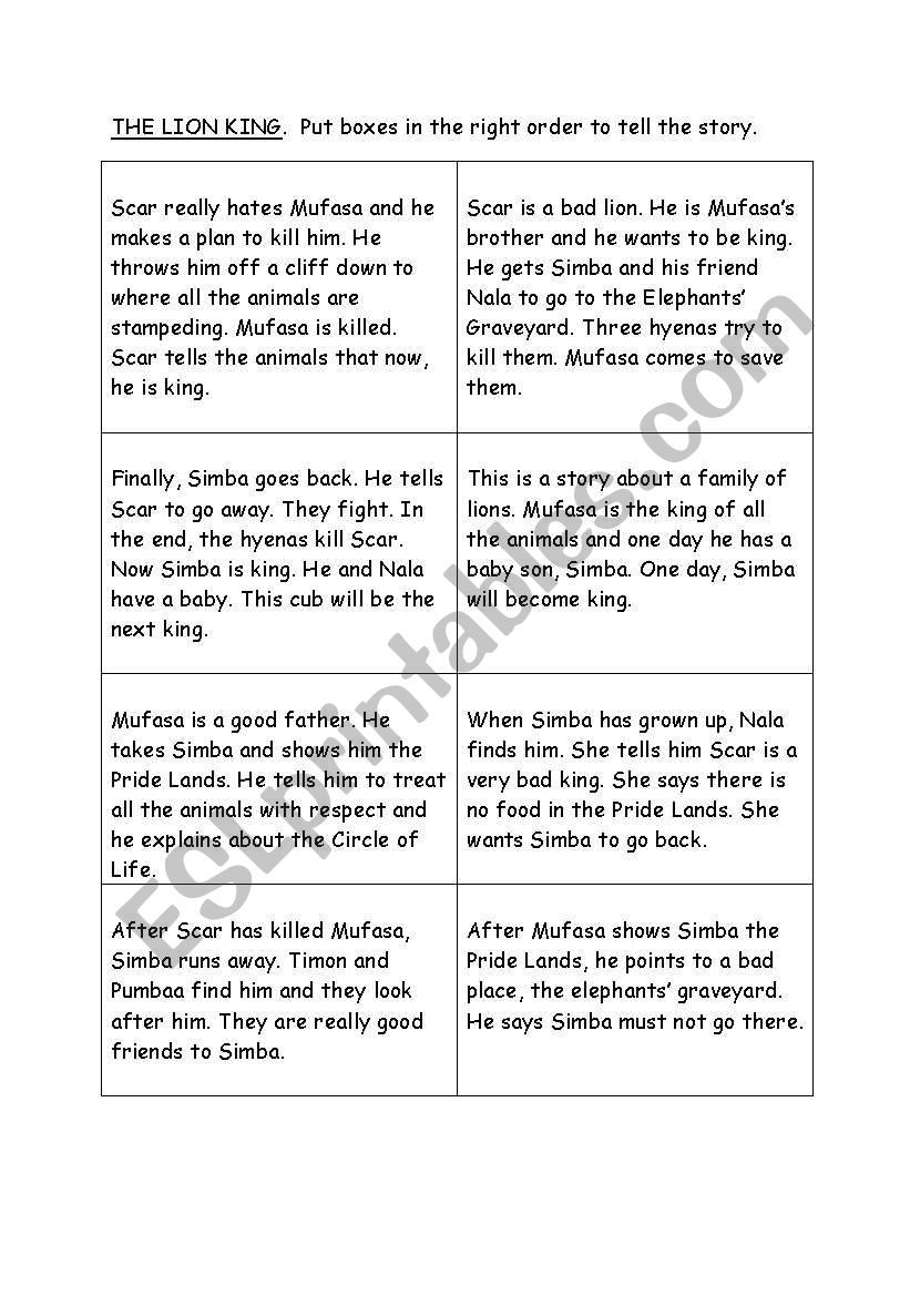 Lion King sequencing worksheet