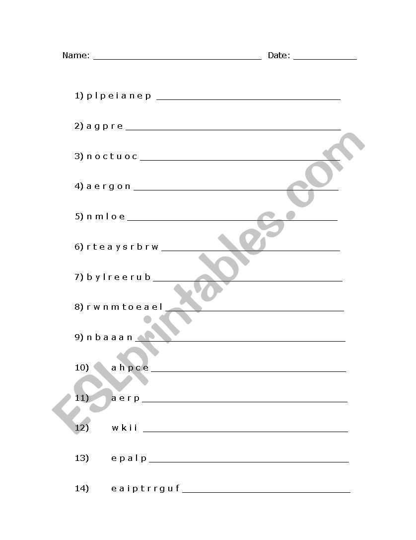 scramble fruits worksheet