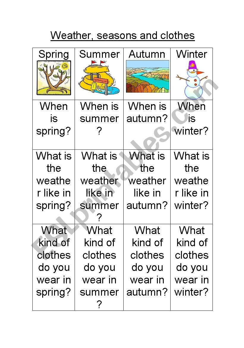 Weather and seasons worksheet