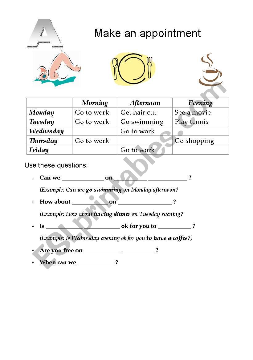 Make an appointment worksheet