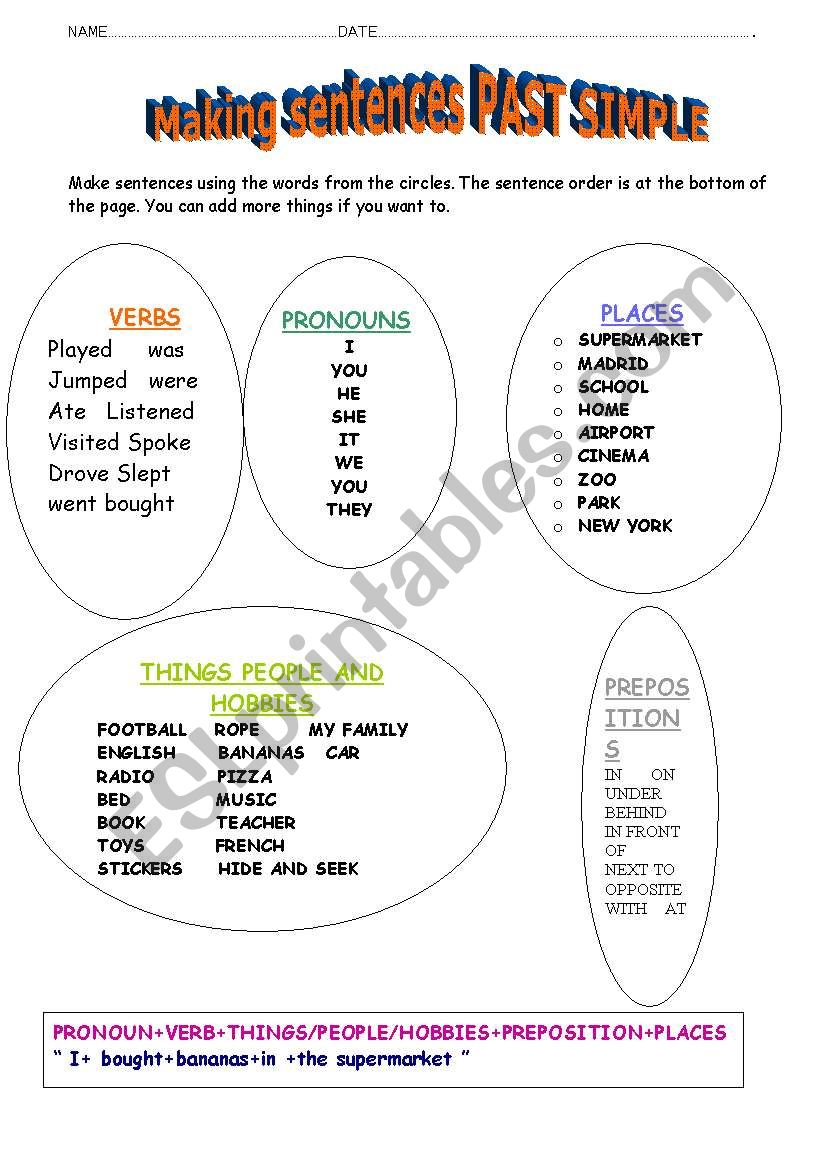 MAKING SENTENCES PAST SIMPLE worksheet