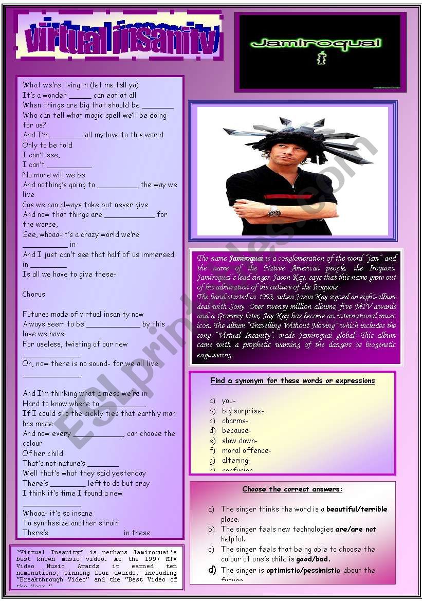 VIRTUAL INSANITY worksheet