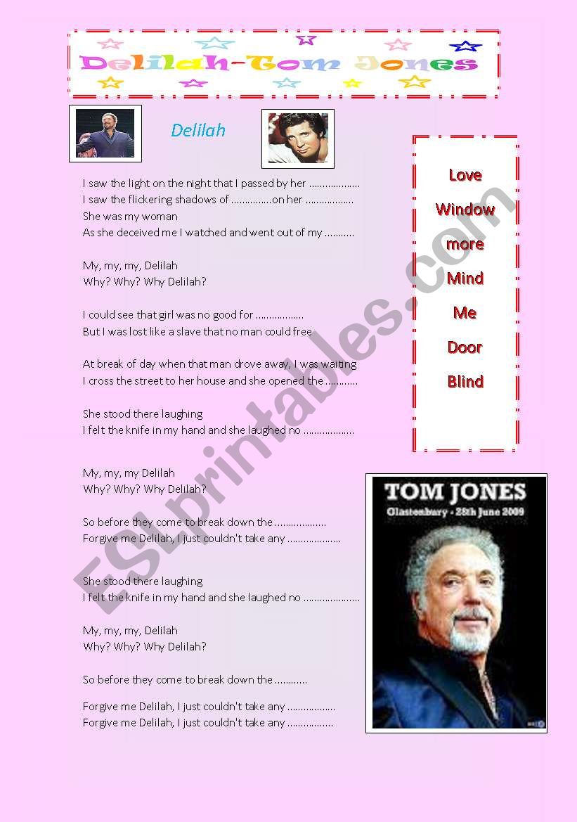 Delilah-Tom Jones worksheet