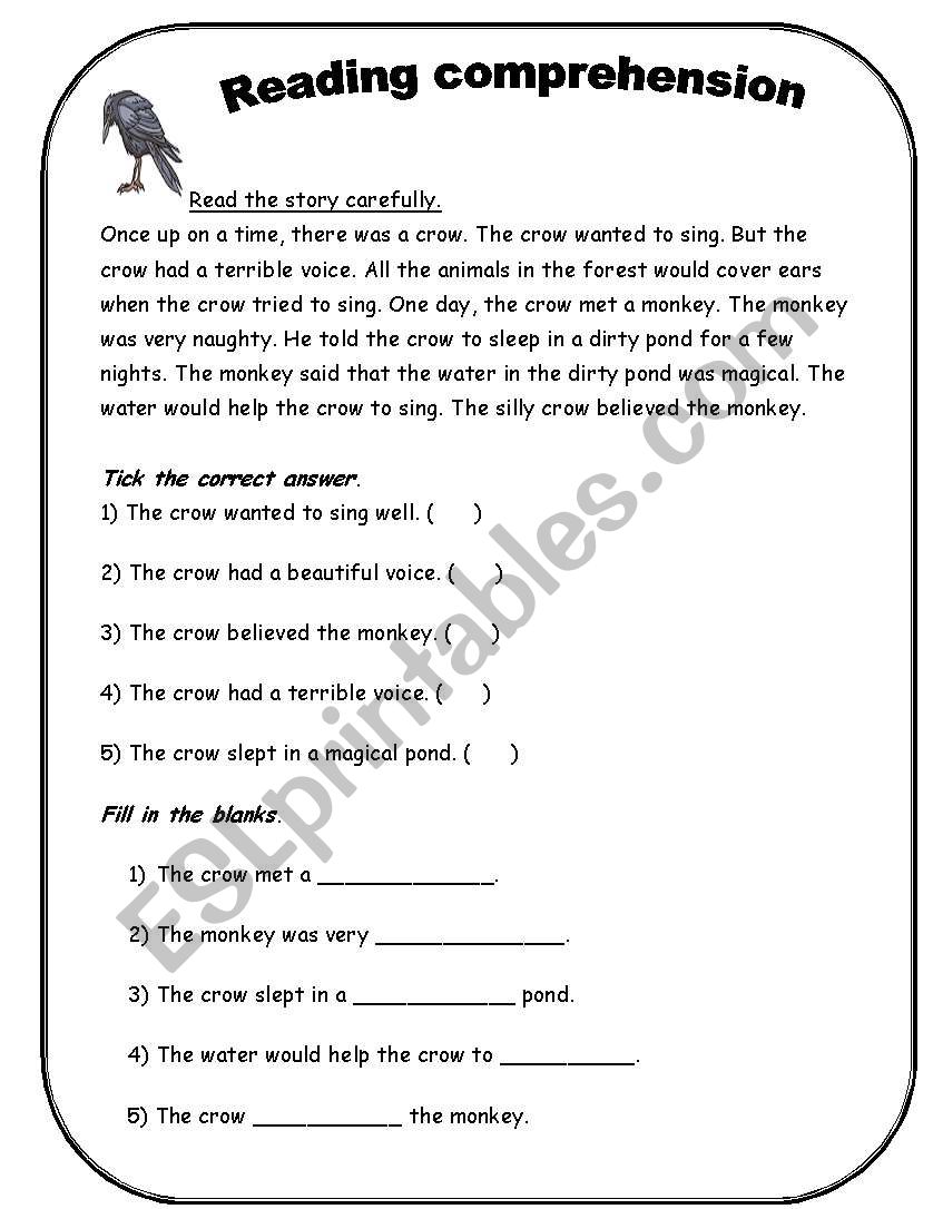 Reading comprehension worksheet