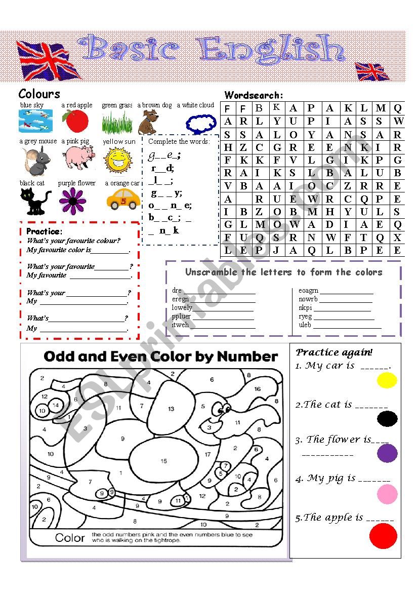 Colours worksheet