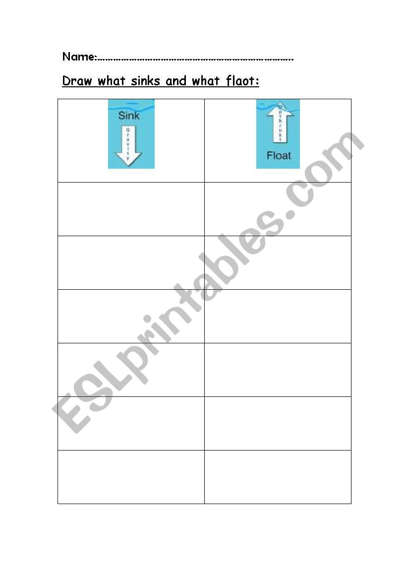 sink and flaot worksheet