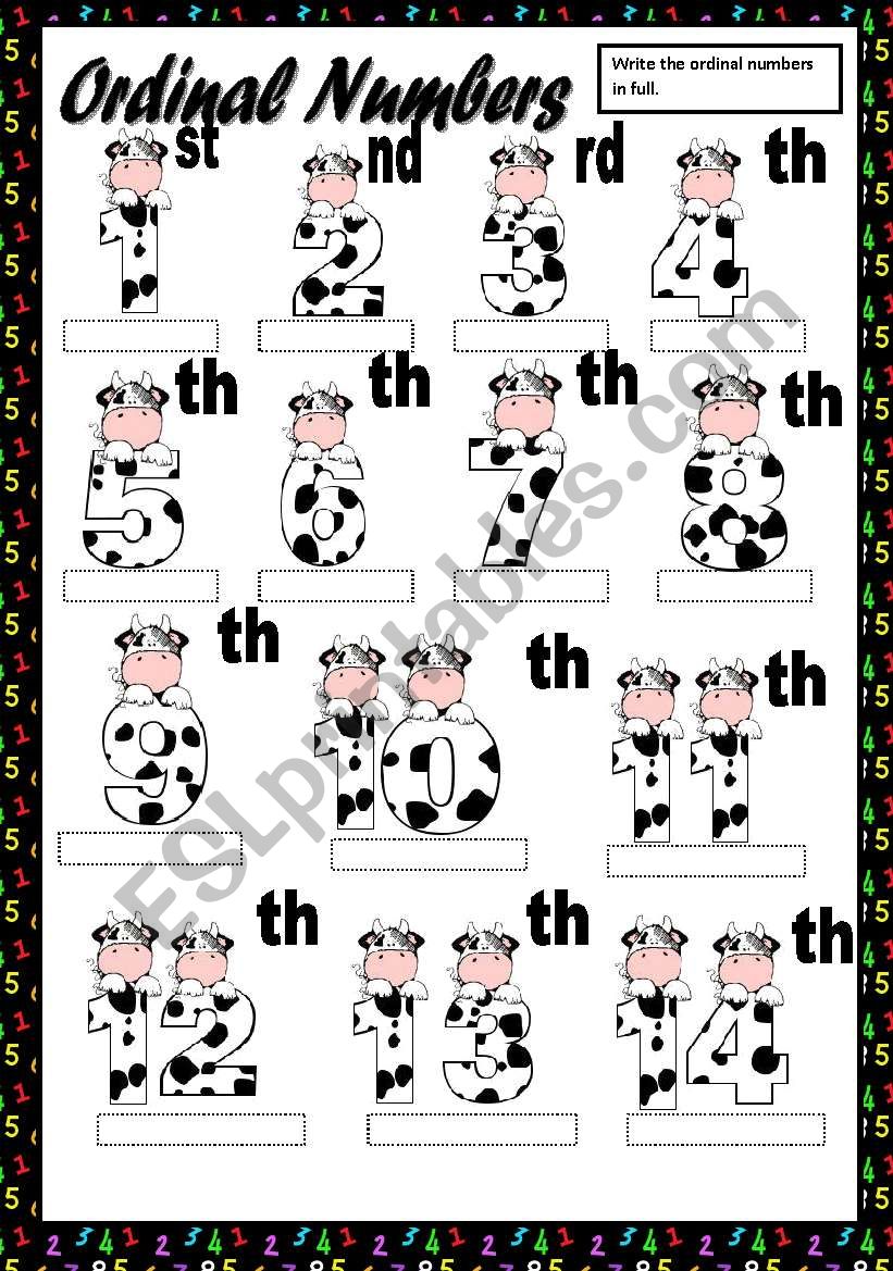 ORDINAL NUMBERS worksheet