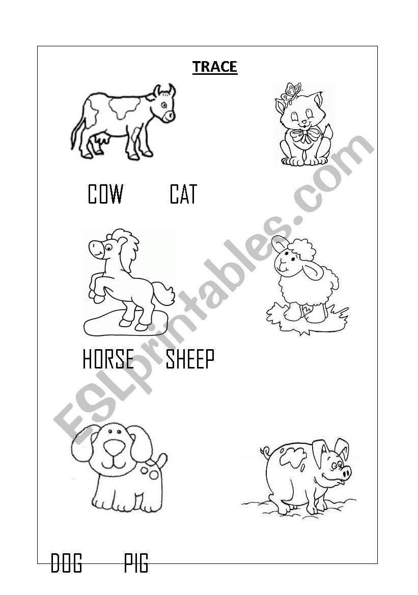 FARM ANIMALS  TRACE ACTIVITY worksheet