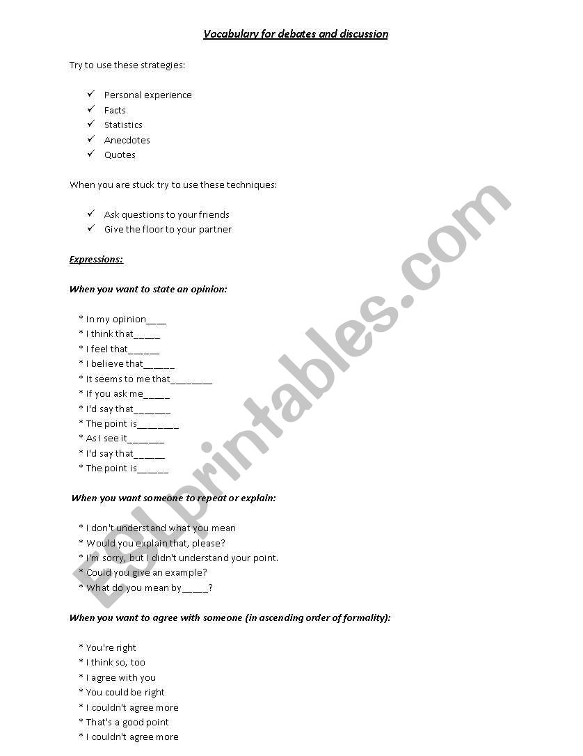 vocabulary for discussions and debates