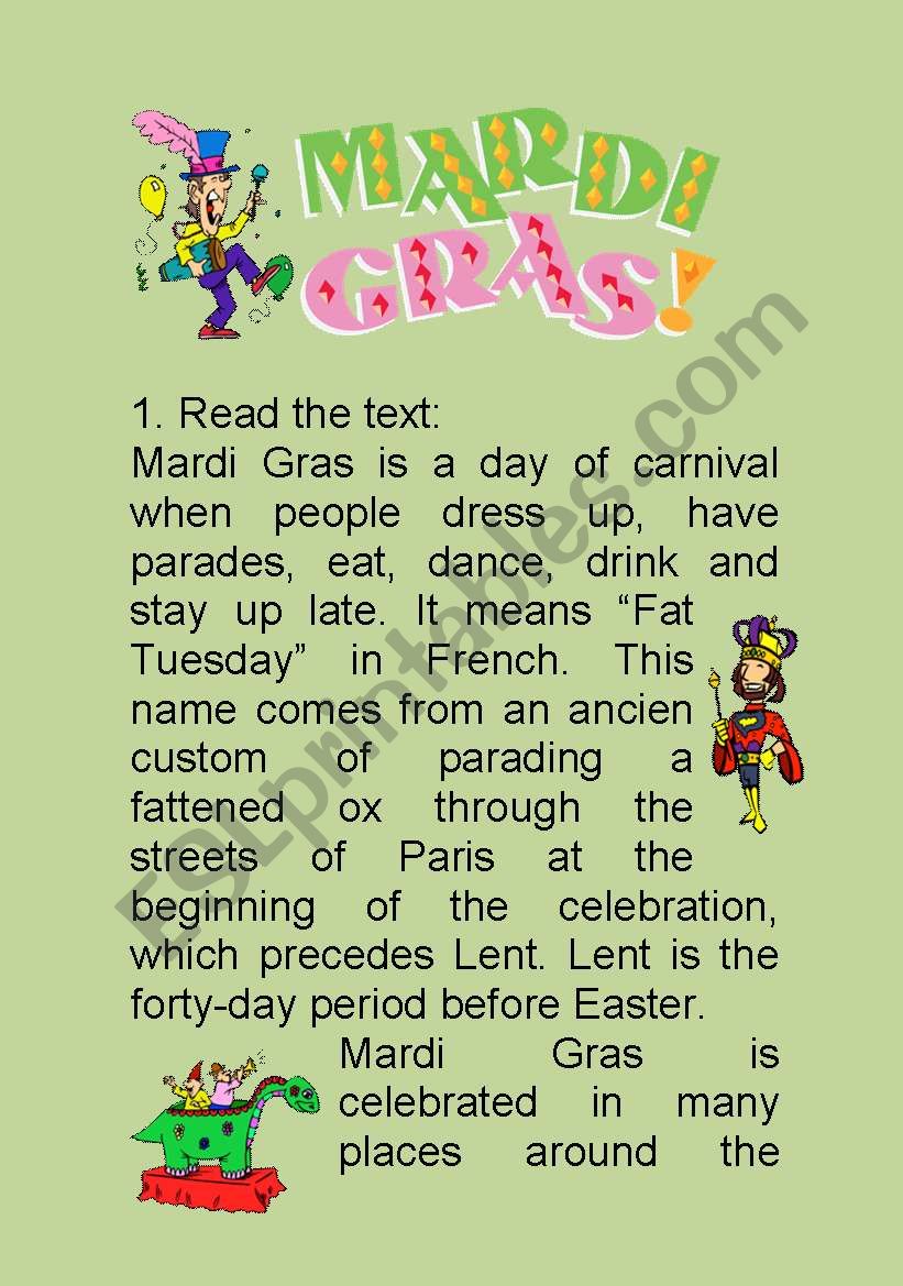 Mardi Gras worksheet