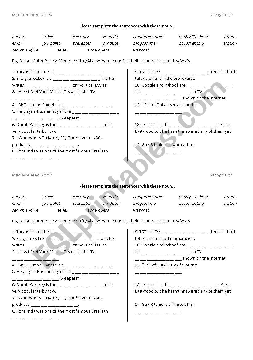 media worksheet