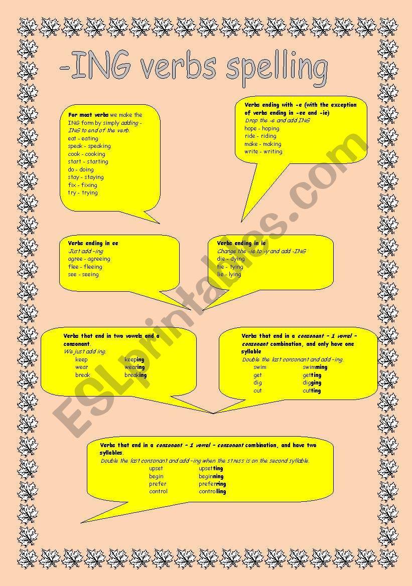 ING verbs spelling worksheet