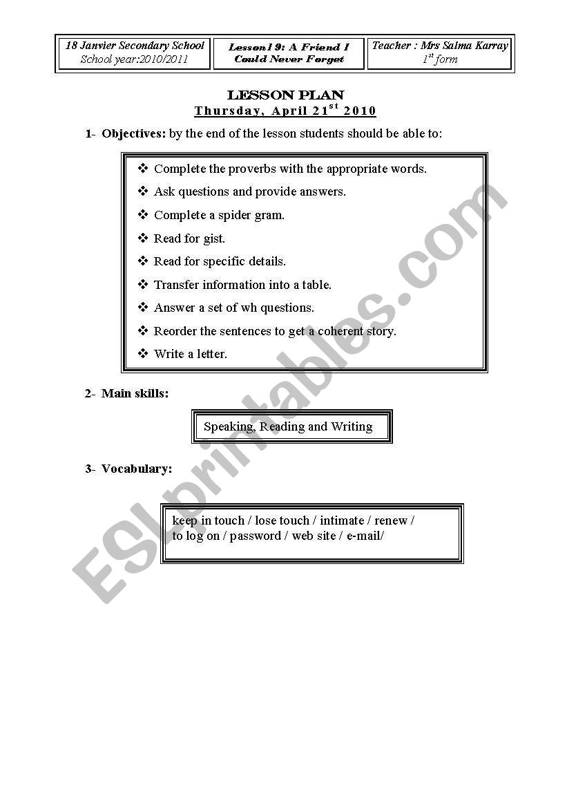 a friend i could never forget worksheet