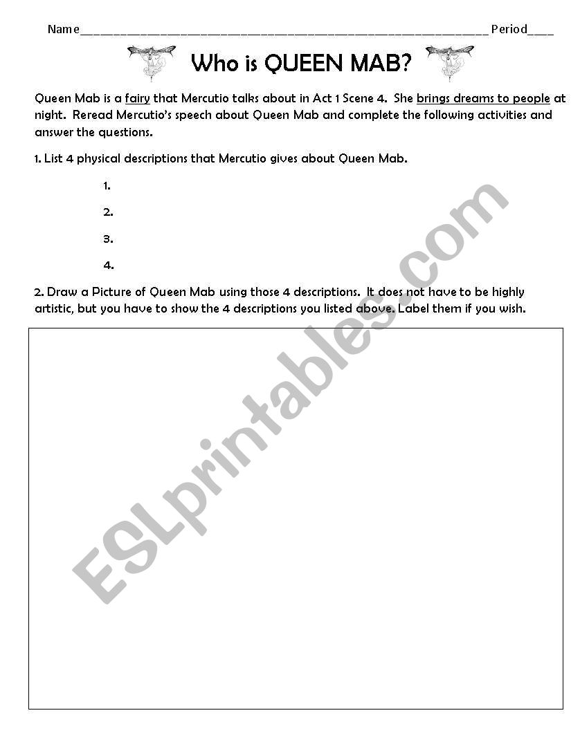 Queen Mab activity worksheet