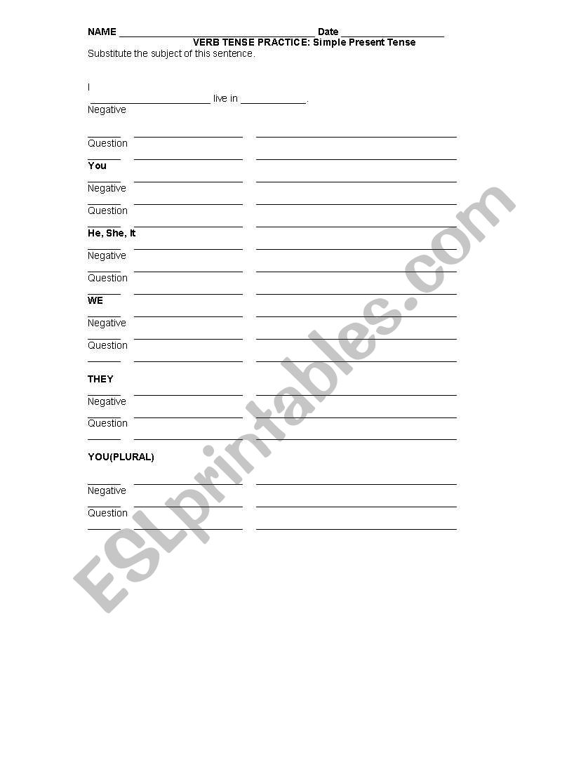 Simple Present Tense Verb  Practice 2: declarative, negative, question