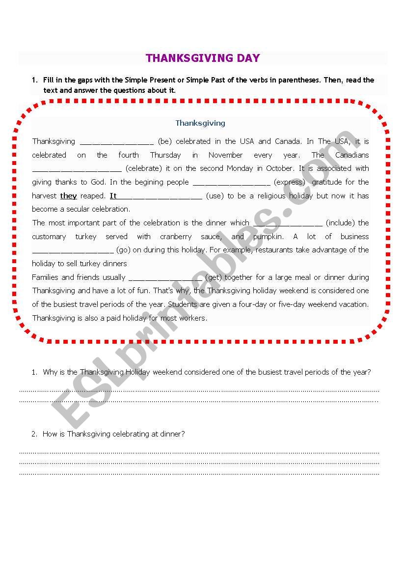 Thanksgiving Day worksheet