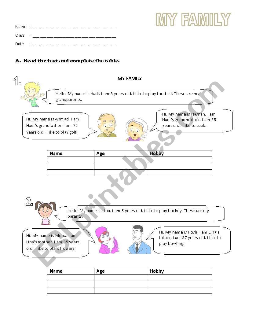 My Family worksheet