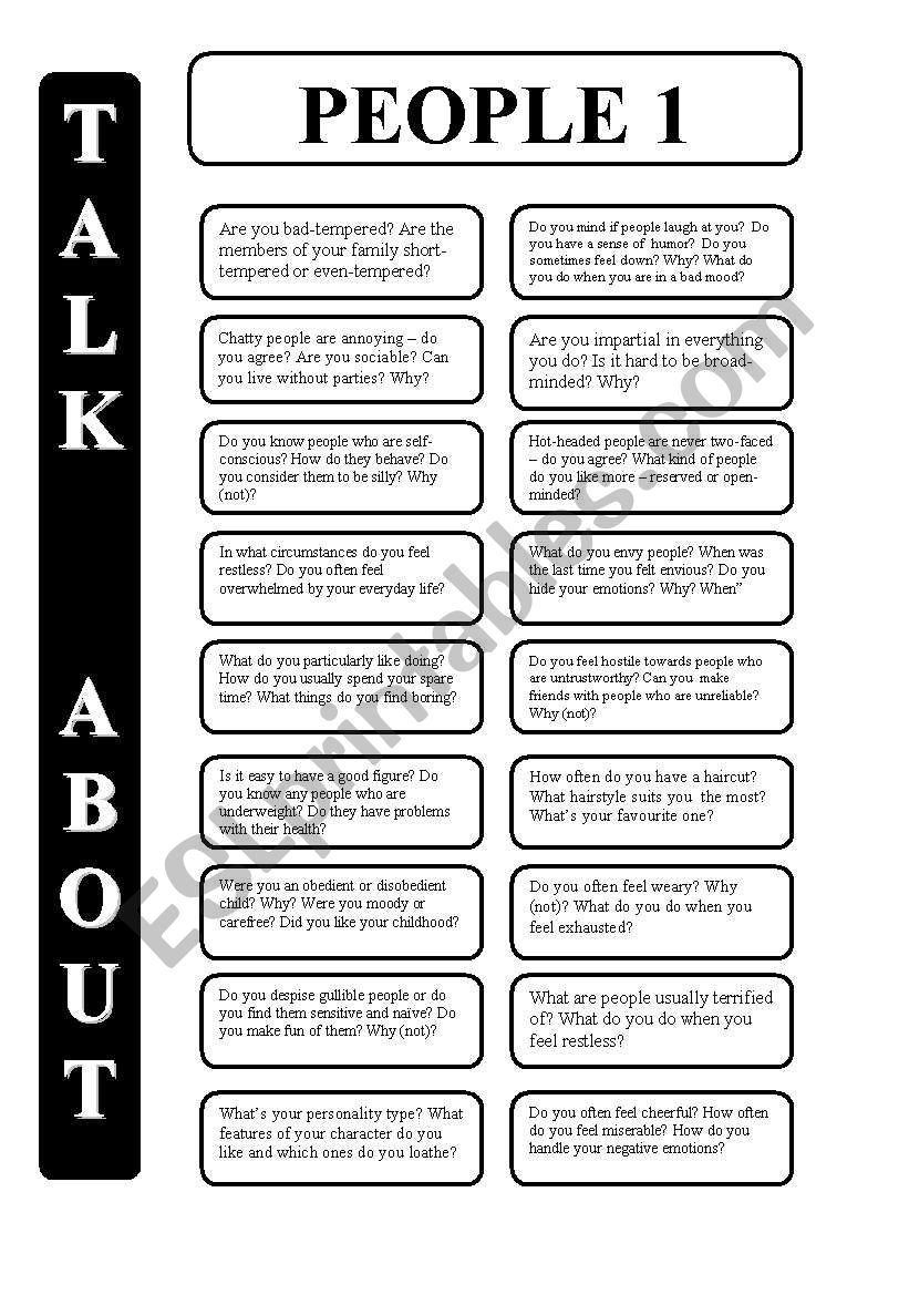 People -part 1 - 18 conversation cards - upper-intermediate level (editable)