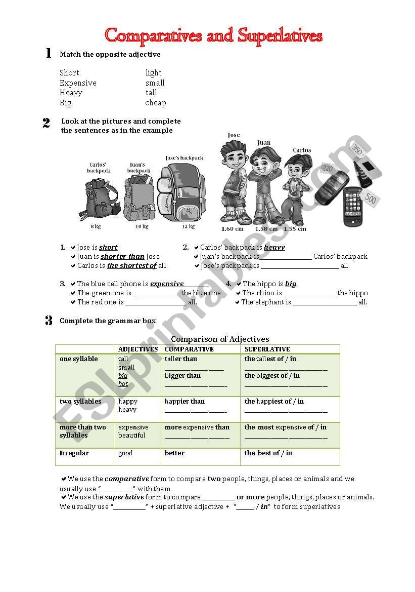 comparatives and superlatives worksheet