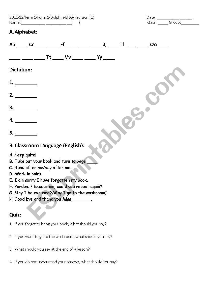 Basic English worksheet