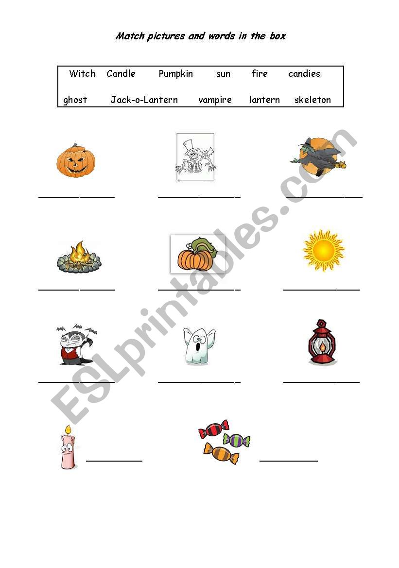 Halloween matching activity worksheet